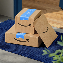 Amazon packages on a doorstep.